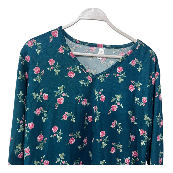 FLORA NIKROOZ WOMENS MEDIUM FLORAL PRINTED SWEATER-KNIT PAJAMA TOP ONLY GREEN - Picture 4 of 10